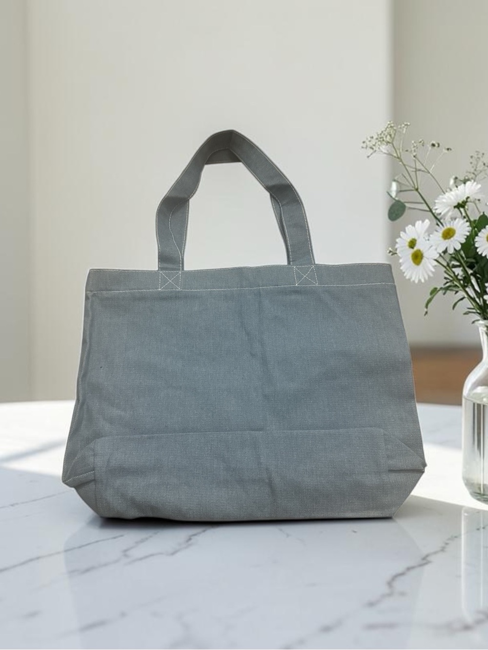 Blue Denim Zip Canvas Tote Bag - "Less Mondays More Sundays" NIP - Picture 2 of 4